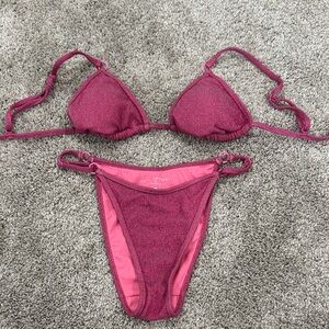 La Hearts Shimmery Raspberry Triangle Bikini Set